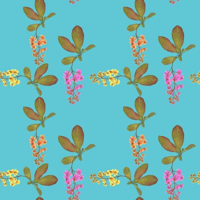 Papier peint à motif  Fleurs colorées avec des feuilles de saule