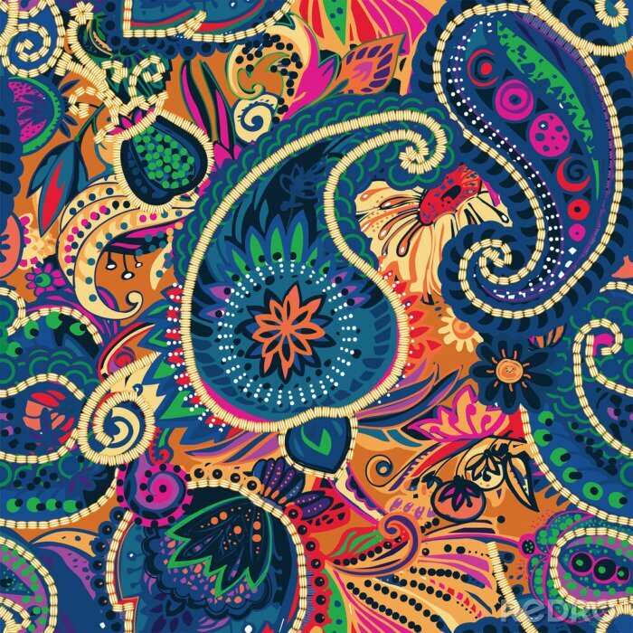 Papier peint à motif  Fleurs colorées dans un style oriental
