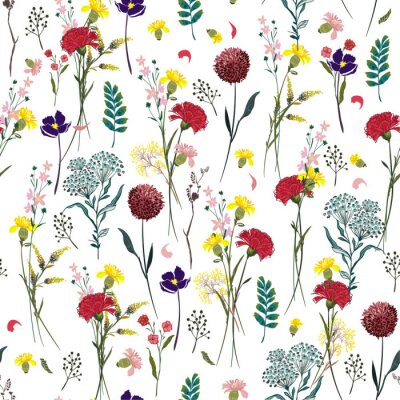 Papier peint à motif  Fleurs colorées de champ d'été