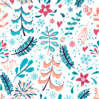 Papier peint à motif  Fleurs d'hiver et de neige Flocons