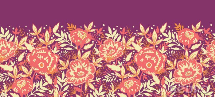 Papier peint à motif  Fleurs de couleur saumon sur fond violet