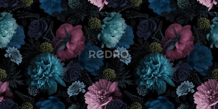 Papier peint à motif  Fleurs de jardin multicolores