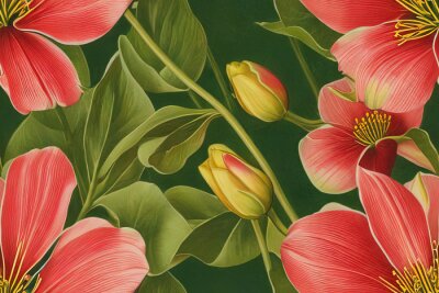 Papier peint à motif  Fleurs de jardin rouges