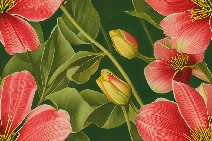 Papier peint à motif  Fleurs de jardin rouges