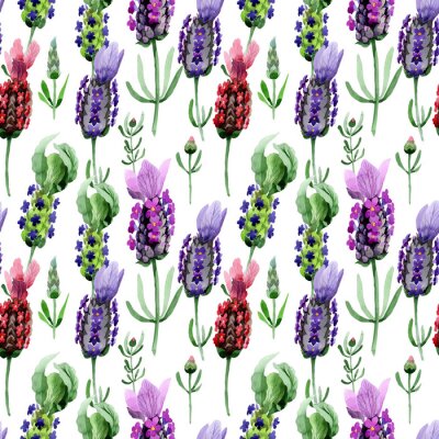 Papier peint à motif  Fleurs de lavande aquarellées sur un fond blanc