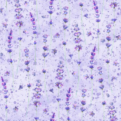 Papier peint à motif  Fleurs de lavande sur un fond aquarellé dans les tons violets