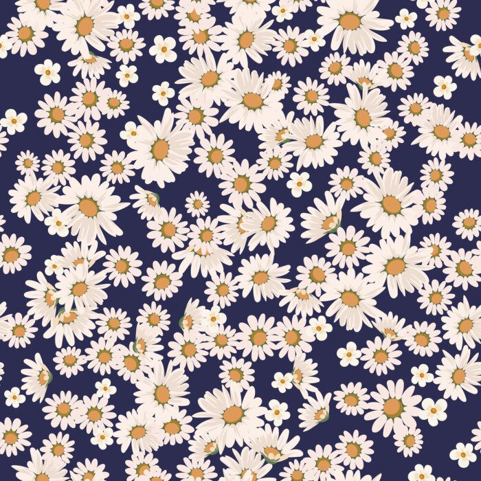 Papier peint à motif  Fleurs de marguerite sur fond bleu marine