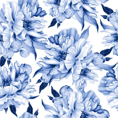 Papier peint à motif  Fleurs de pivoine bleue en fleur