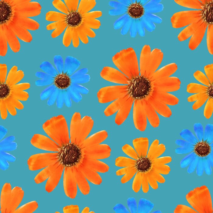 Papier peint à motif  Fleurs de souci gaies