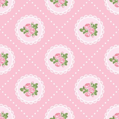 Papier peint à motif  Fleurs de style minable sur fond rose