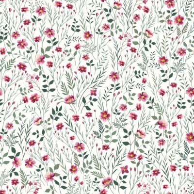 Papier peint à motif  Fleurs des champs roses