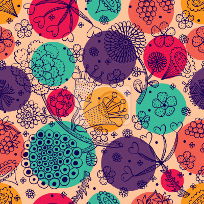 Papier peint à motif  Fleurs et des points de polka