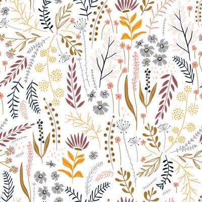 Papier peint à motif  Fleurs et feuilles colorées de pissenlit jaune