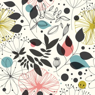 Papier peint à motif  Fleurs et feuilles de style scandinave