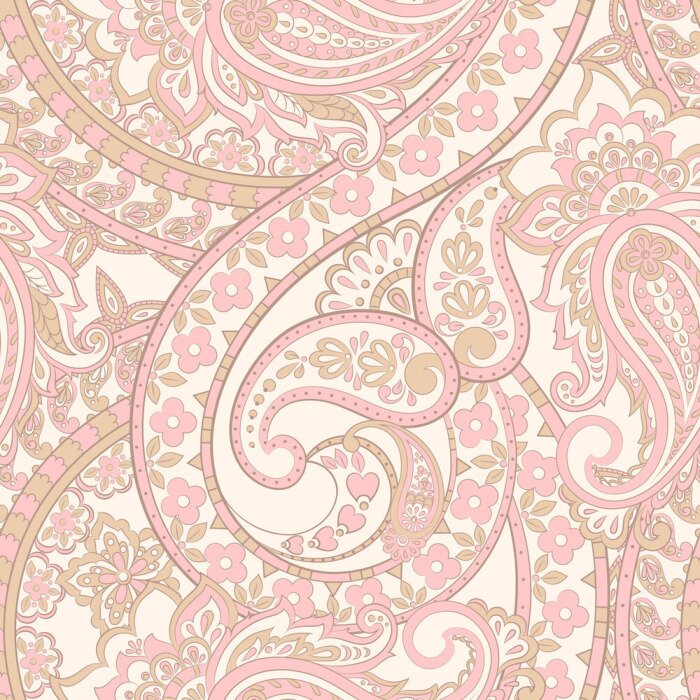 Papier peint à motif  Fleurs et feuilles orientales roses