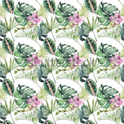 Papier peint à motif  Fleurs et feuilles tropicales subtiles