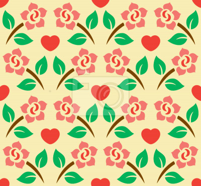 Papier peint à motif  Fleurs feuilles et coeurs graphismes minimalistes