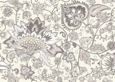 Papier peint à motif  Fleurs orientales crémeuses sur fond clair