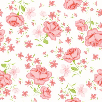 Papier peint à motif  Fleurs peintes roses shabby chic