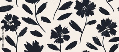 Papier peint à motif  Fleurs peintes sur fond beige