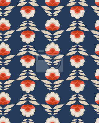 Papier peint à motif  Fleurs rétro abstrait