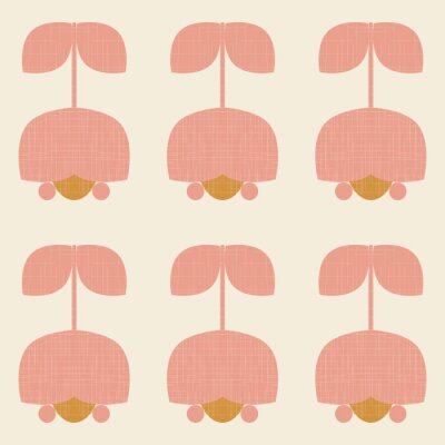 Papier peint à motif  Fleurs roses scandinaves dans un style rétro