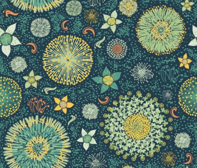 Papier peint à motif  Fleurs sauvages abstraites sur fond sombre