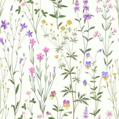 Papier peint à motif  Fleurs sauvages aux couleurs pastel