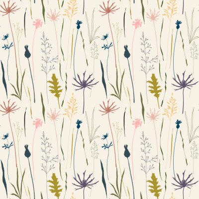 Papier peint à motif  Fleurs sauvages colorées sur fond clair