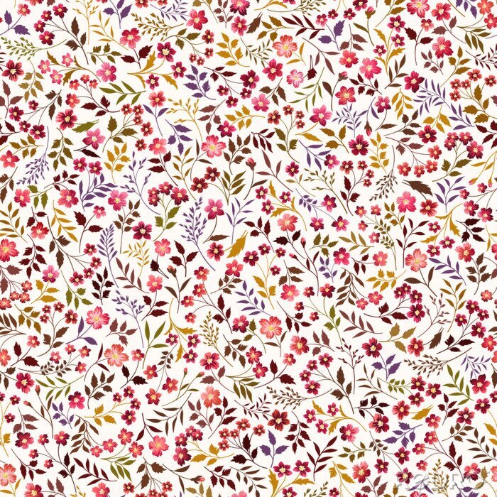Papier peint à motif  Fleurs sauvages rouges sur fond beige