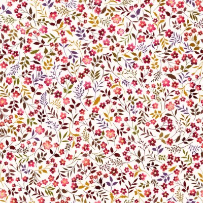 Papier peint à motif  Fleurs sauvages rouges sur fond beige