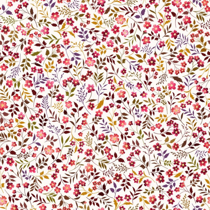 Papier peint à motif  Fleurs sauvages rouges sur fond beige