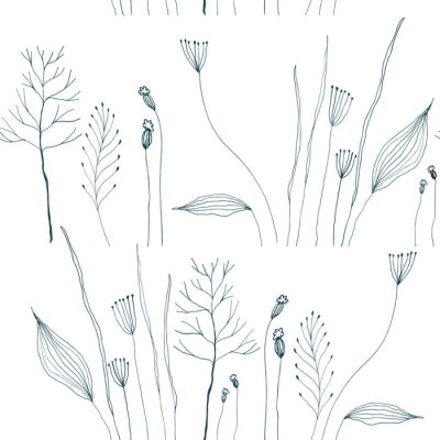 Papier peint à motif  Fleurs sauvages sur fond blanc