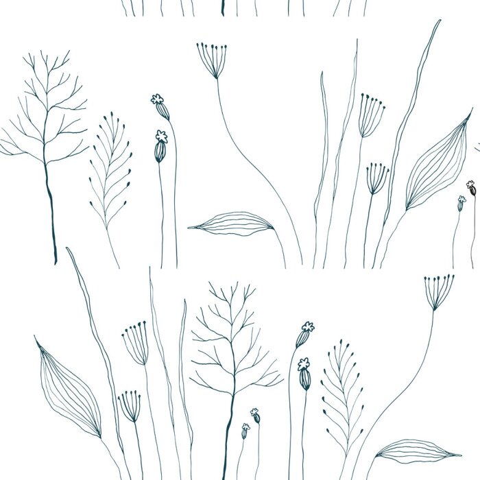 Papier peint à motif  Fleurs sauvages sur fond blanc