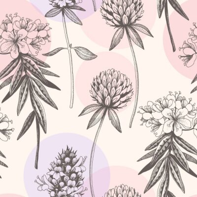 Papier peint à motif  Fleurs sauvages sur fond géométrique pastel