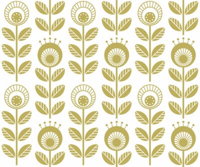Papier peint à motif  Fleurs scandinaves dans une teinte d'imitation or