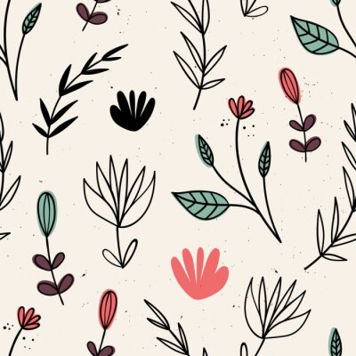 Papier peint à motif  Fleurs scandinaves sur fond beige