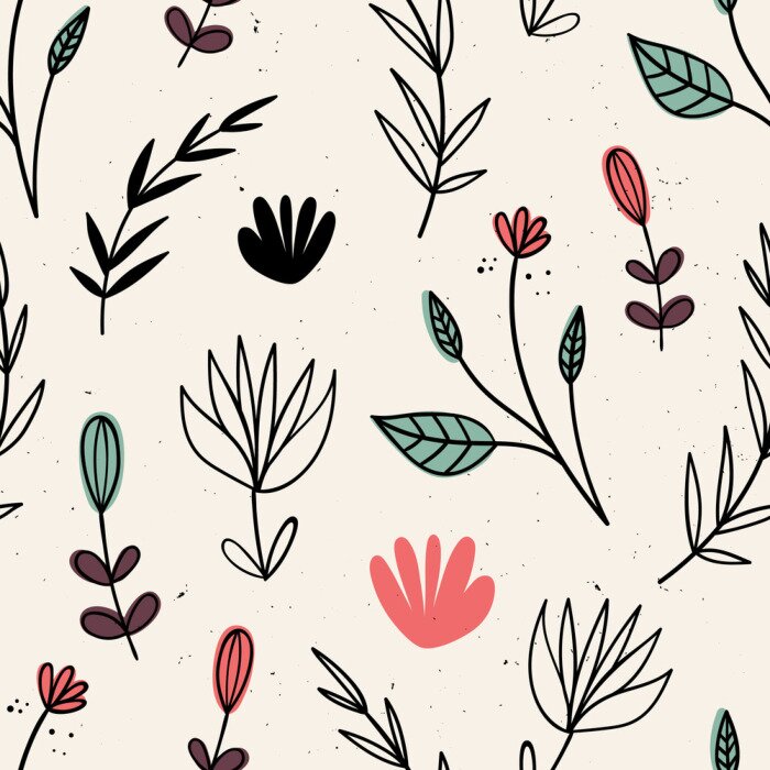 Papier peint à motif  Fleurs scandinaves sur fond beige