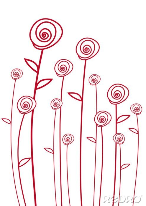 Papier peint à motif  Fleurs sur un dessin rouge