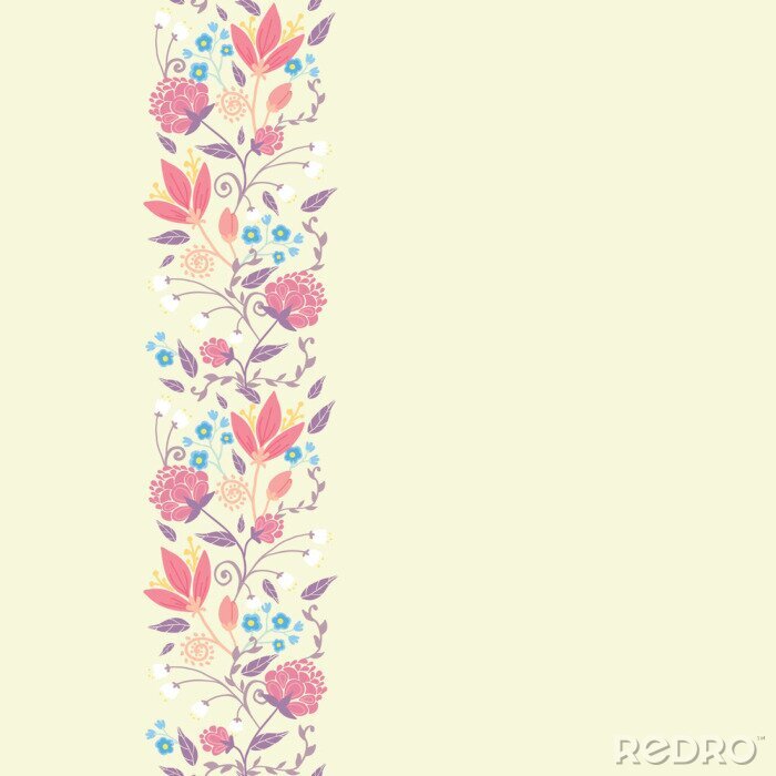 Papier peint à motif  Fleurs sur une bande décorative