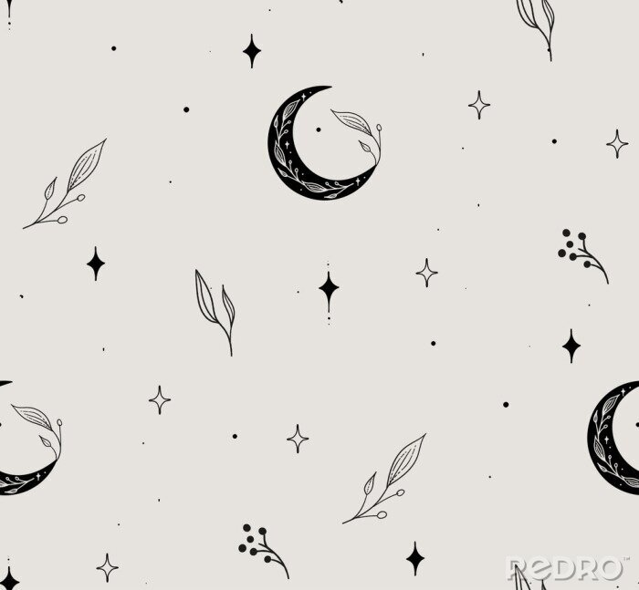 Papier peint à motif  Floral et étoiles
