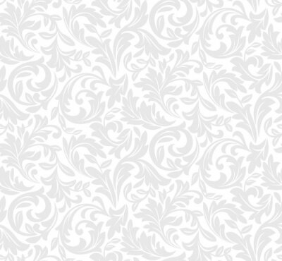 Floral pattern. Wallpaper baroque, damask. Seamless vector background. White and grey ornament.