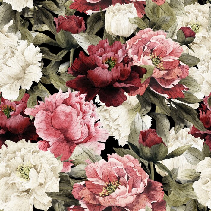 Papier peint à motif  Floral pattern with peonies