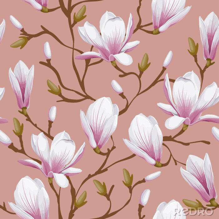 Papier peint à motif  Floral seamless - magnolia