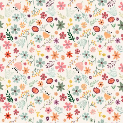Papier peint à motif  Floral, seamless, modèle, main, dessiné, fleurs, Usines