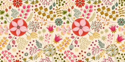 Papier peint à motif  Floral seamless pattern on WHITE. Abstract vector background with flowers and leaves. Natural bright design.