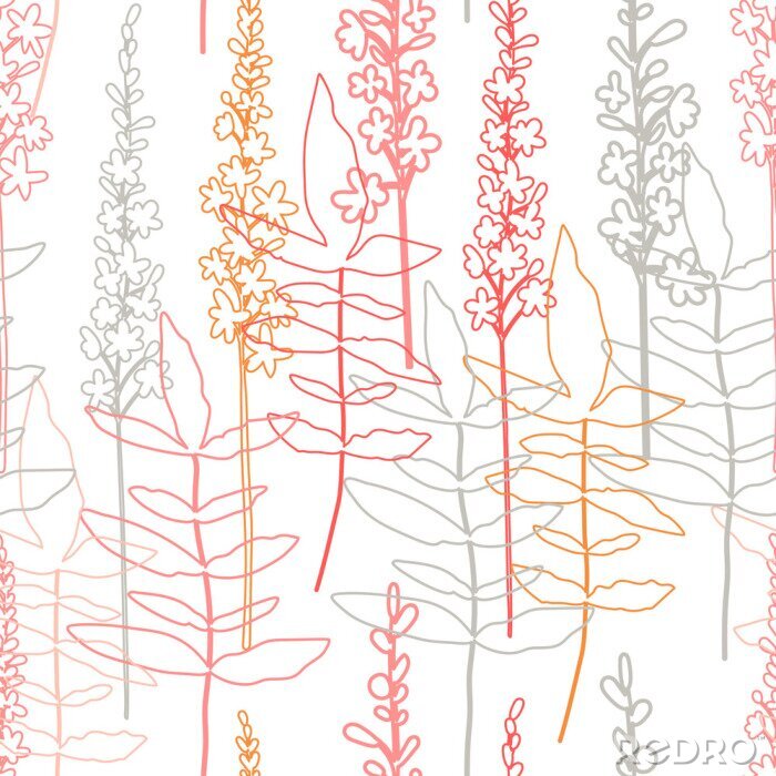 Papier peint à motif   Floral vector seamless pattern. Simple stylized flowers and leaves background made with clipping mask for easy editing.