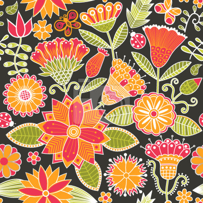 Papier peint à motif  Folklore de jardin joyeux