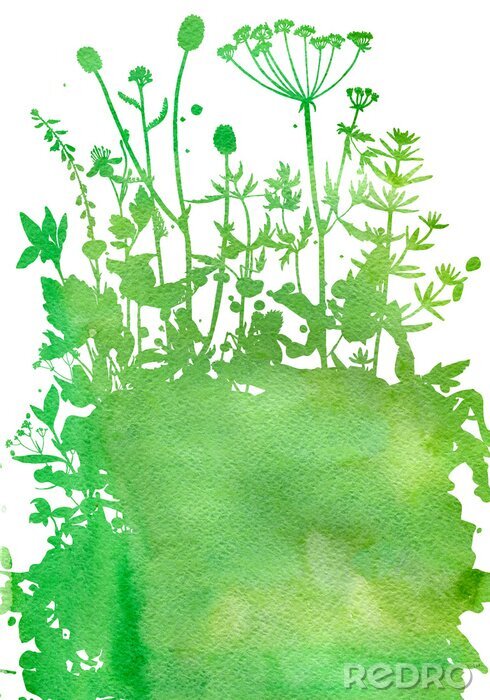 Papier peint à motif  Fond avec dessin d'herbes et de fleurs