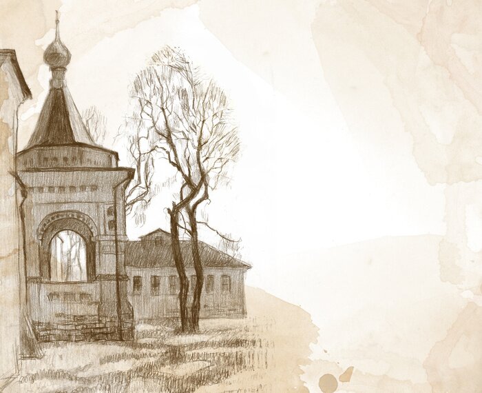 Papier peint à motif  Fond avec le croquis de l'église